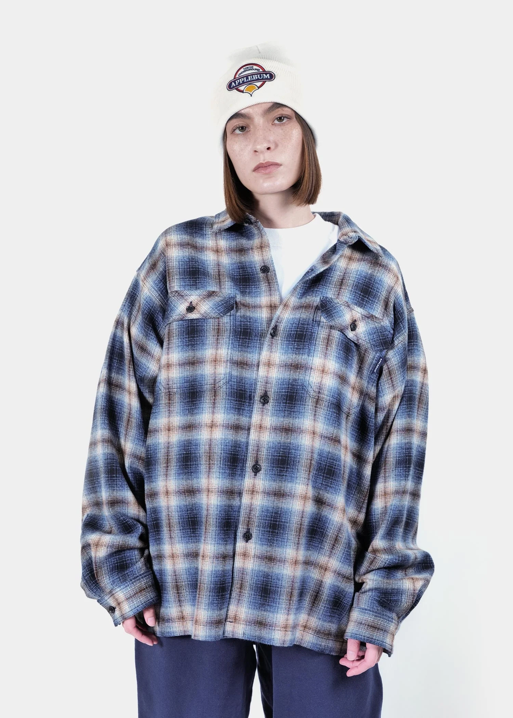 APPLEBUM  ( アップルバム ) /  Melange Check Nel Shirt  (メランジェ チェック ネル シャツ) / Navy  ( ネイビー )