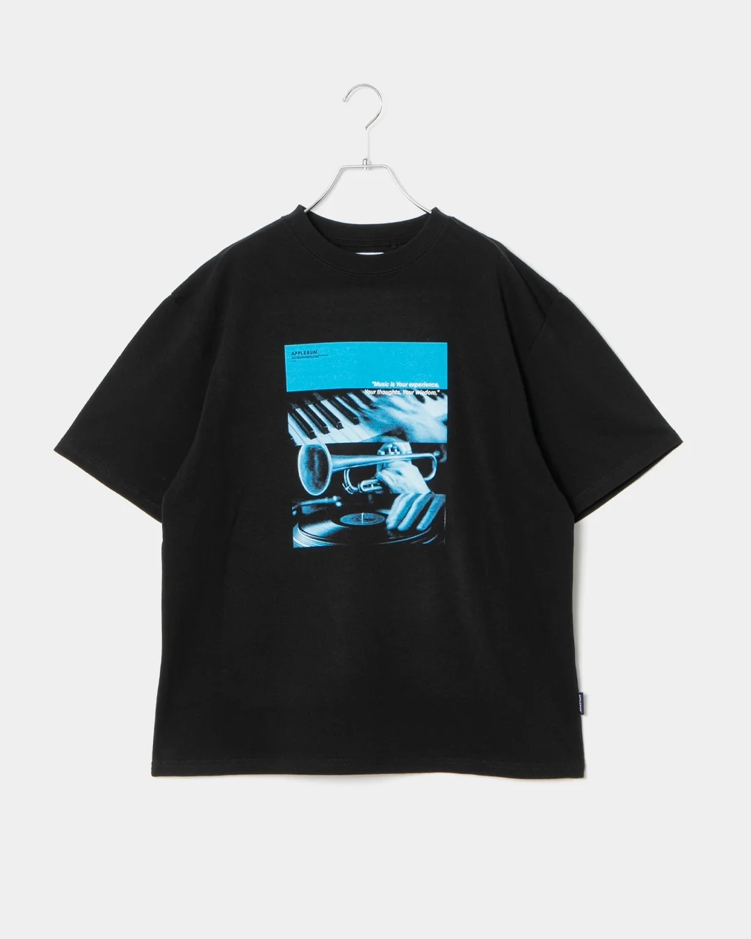 音楽グラフィックTシャツ 12oz メンズ HIPHOP DJ ジャズ レコード ストリートファッション　ブラック　正面