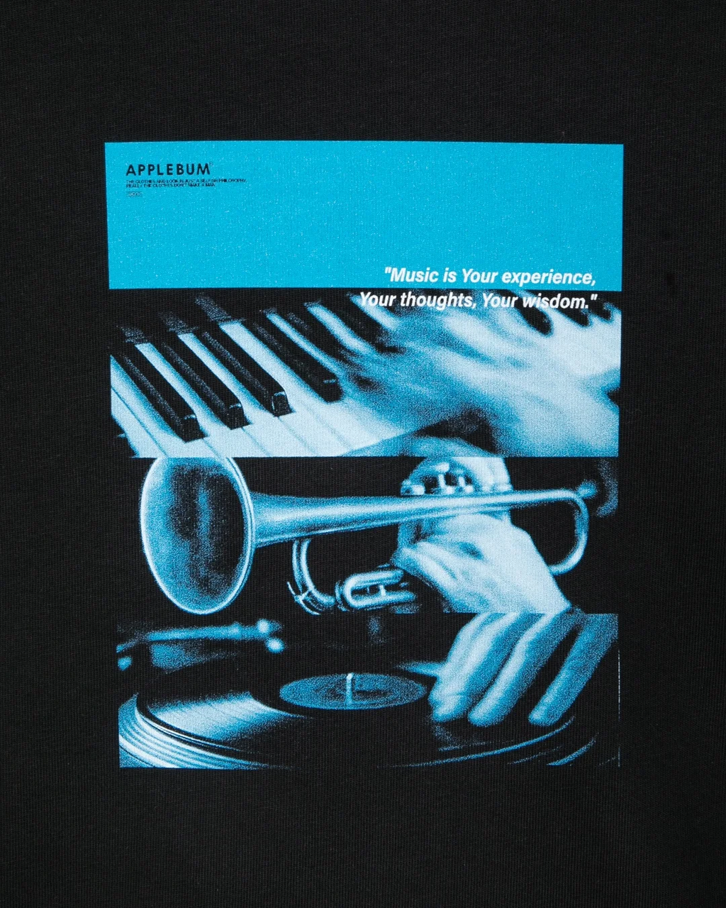 音楽グラフィックTシャツ 12oz メンズ HIPHOP DJ ジャズ レコード ストリートファッション　ブラック　グラフィック　拡大