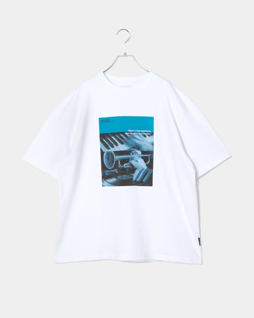 音楽グラフィックTシャツ 12oz メンズ HIPHOP DJ ジャズ レコード ストリートファッション　ホワイト　正面
