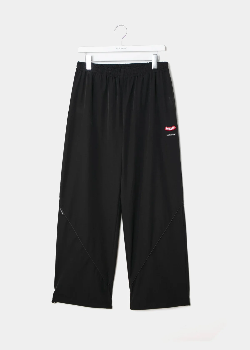 APPLEBUM raidback fabric ナイロンパンツ メンズ ワイドシルエット ミリタリー リフレクター セットアップ　ブラック　トレーニングパンツ　正面