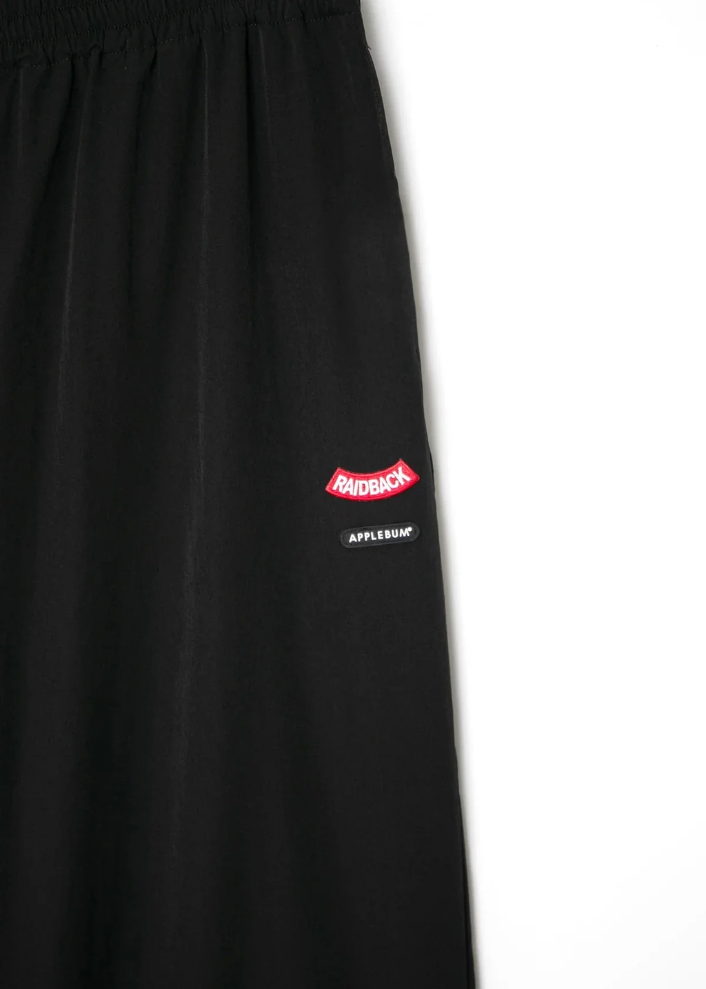 APPLEBUM raidback fabric ナイロンパンツ メンズ ワイドシルエット ミリタリー リフレクター セットアップ　ブラック　トレーニングパンツ　ロゴ　拡大