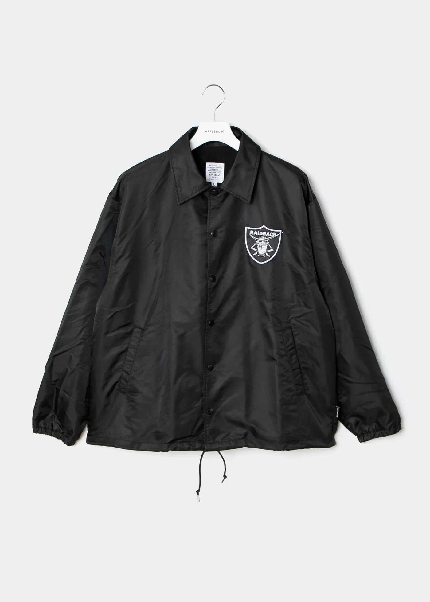 APPLEBUM raidback fabric コーチジャケット ナイロンジャケット メンズ ストリート バックプリント 　ブラック　正面