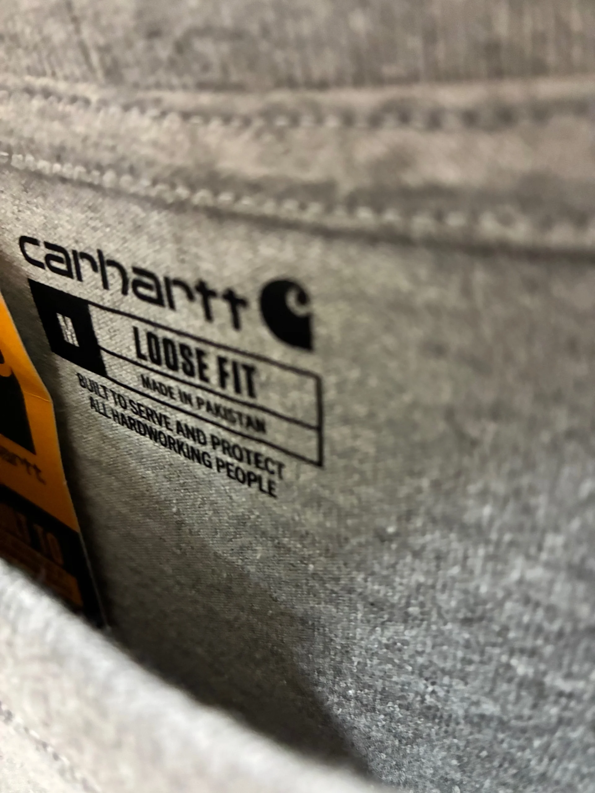Carhartt ポケットTシャツ メンズ ヘビーウェイト ルーズフィット 半袖Tシャツ　グレー　タグ　拡大