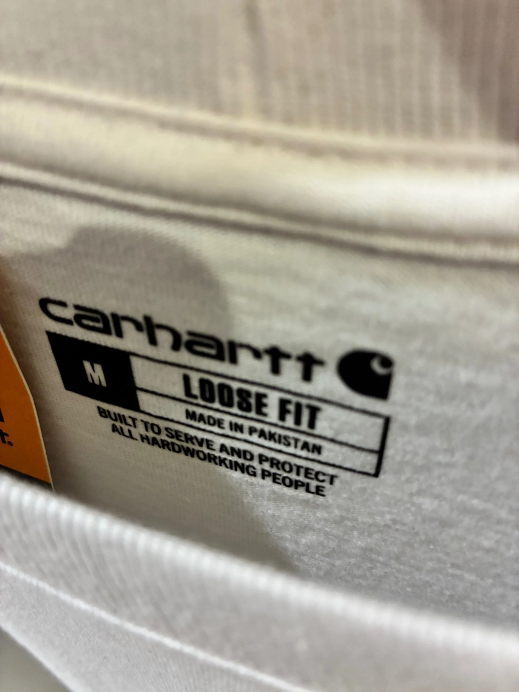 Carhartt ポケットTシャツ メンズ ヘビーウェイト ルーズフィット 半袖Tシャツ　ホワイト　タグ　拡大　　