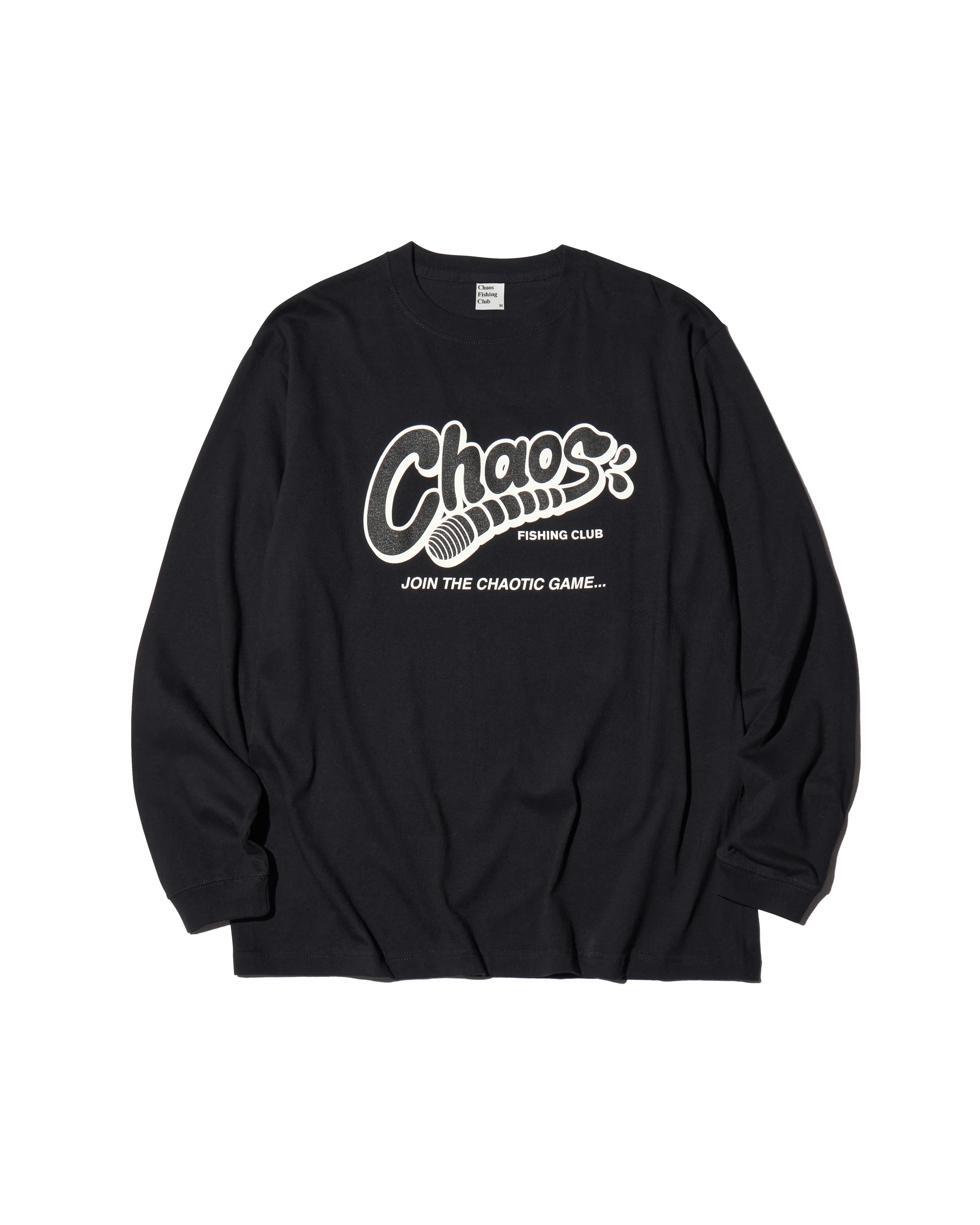 ワーム グラフィック ロングスリーブTシャツ メンズ ストリート フィッシング ロンT ブラック　 正面