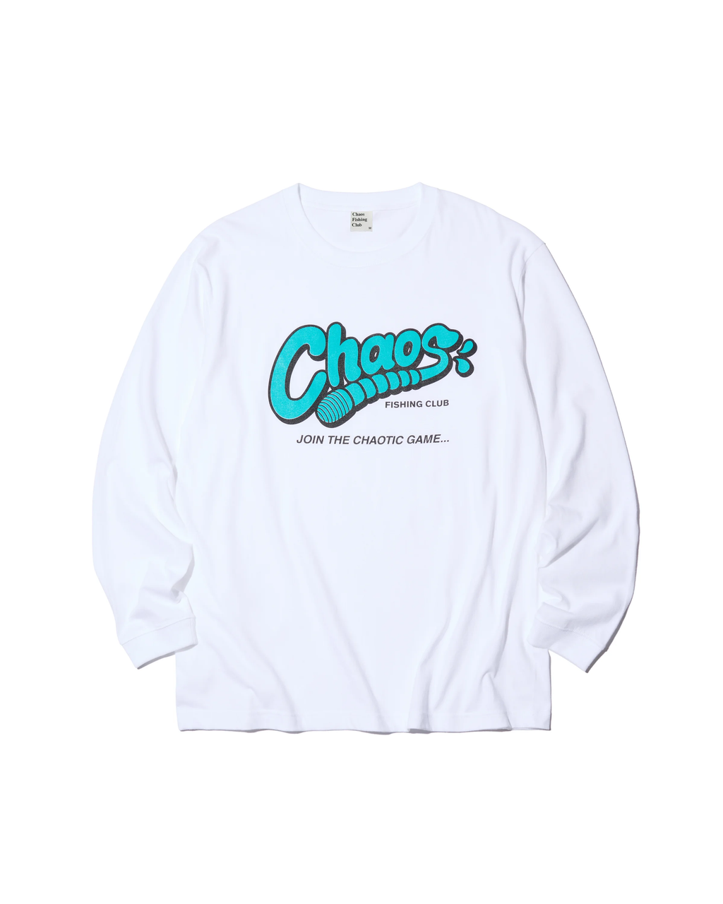ワーム グラフィック ロングスリーブTシャツ メンズ ストリート フィッシング ロンT ホワイト　正面