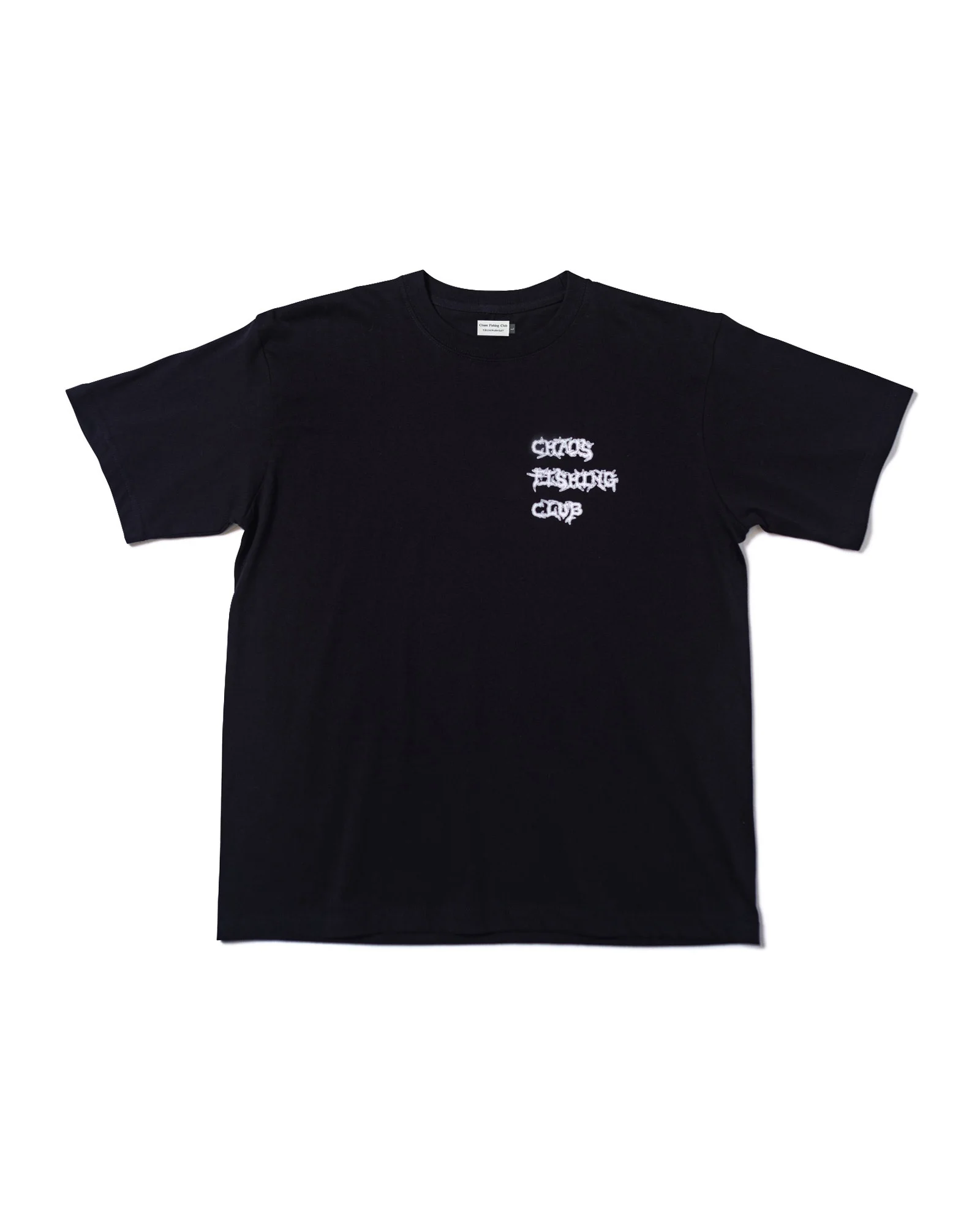 Chaos Fishing Club グラフィックTシャツ メンズ バックプリント 6.2oz コットン 半袖Tシャツ ブラック 正面