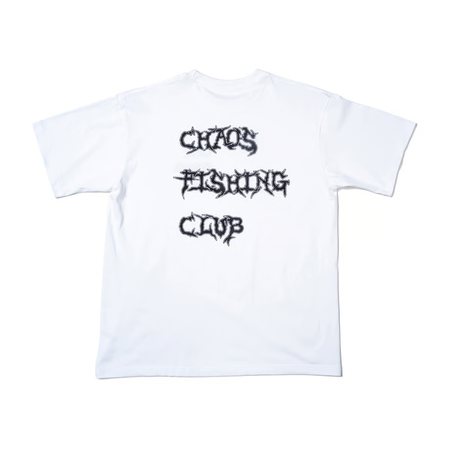 Chaos Fishing Club グラフィックTシャツ メンズ バックプリント 6.2oz コットン 半袖Tシャツ ホワイト　背中
