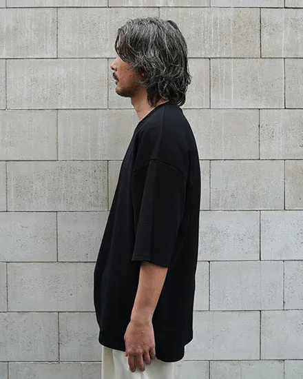 FAKIE STANCE ワッフルTシャツ メンズ ビッグシルエット 半袖 ストリート ブラック　着用イメージ