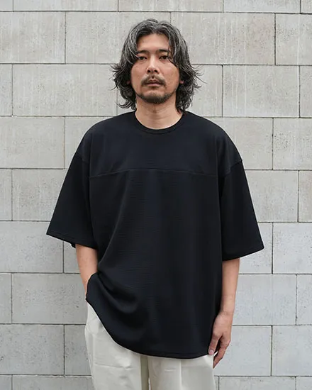 FAKIE STANCE ワッフルTシャツ メンズ ビッグシルエット 半袖 ストリート ブラック　着用イメージ