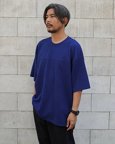 FAKIE STANCE ワッフルTシャツ メンズ ビッグシルエット 半袖 ストリート ネイビー　着用イメージ