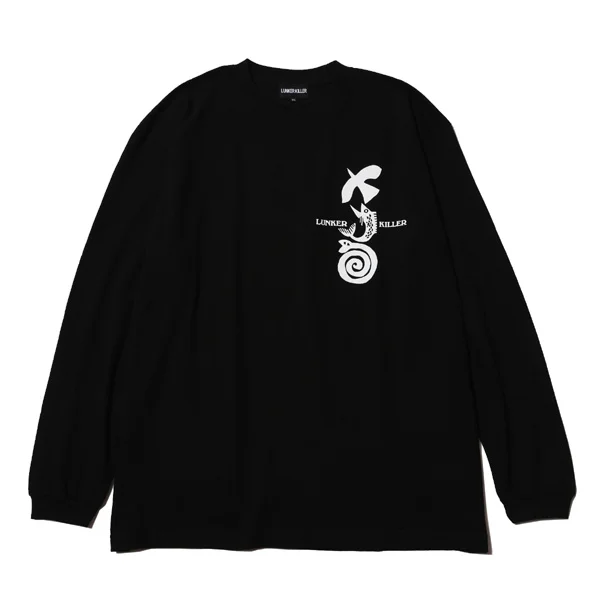 LUNKER KILLER MASATO MAEKAWA COEXISTENCE オーバーサイズ ロングスリーブTシャツ メンズ グラフィック ロンT　ブラック　正面画像