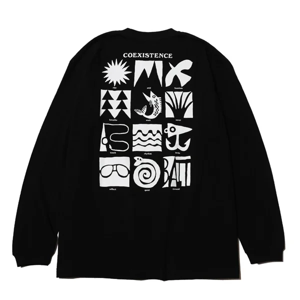 LUNKER KILLER MASATO MAEKAWA COEXISTENCE オーバーサイズ ロングスリーブTシャツ メンズ グラフィック ロンT　ブラック 背面画像