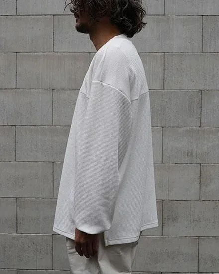 FAKIE STANCE Hockey Tee ロングスリーブ ワッフル ビッグシルエット ロンT メンズ ホワイト　着用イメージ　横