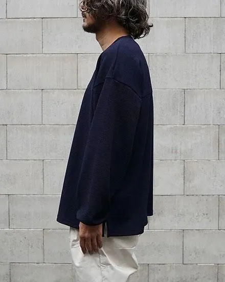 FAKIE STANCE Hockey Tee ロングスリーブ ワッフル ビッグシルエット ロンT メンズ ネイビー　横　着用イメージ