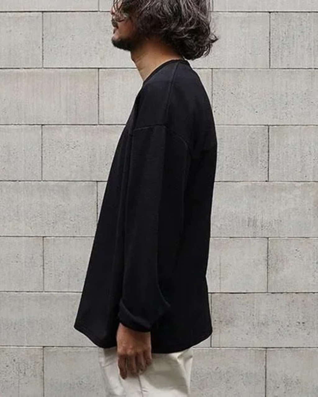 FAKIE STANCE Hockey Tee ロングスリーブ ワッフル ビッグシルエット ロンT メンズ 　ブラック　着用イメージ