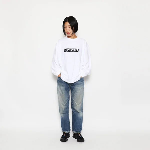 MASATO MAEKAWA LUNKER KILLER COEXISTENCE ロングスリーブTシャツ オーバーサイズ 綿100％ メンズ グラフィック ロンT　ホワイト　着用イメージ