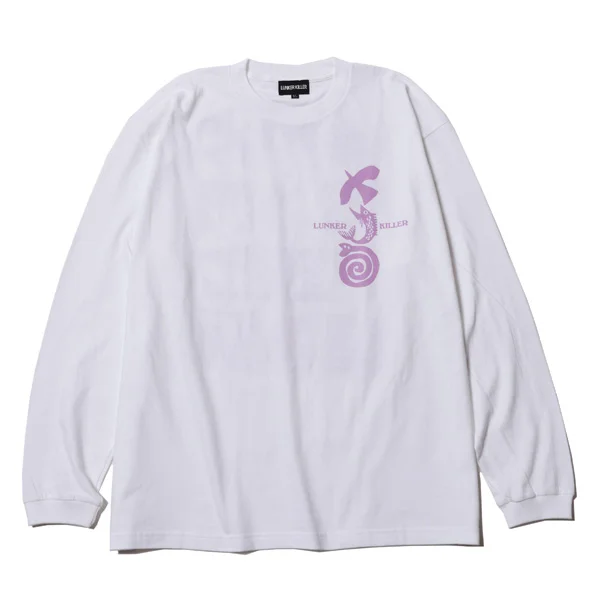 LUNKER KILLER MASATO MAEKAWA COEXISTENCE オーバーサイズ ロングスリーブTシャツ メンズ グラフィック ロンT ホワイト　正面画像