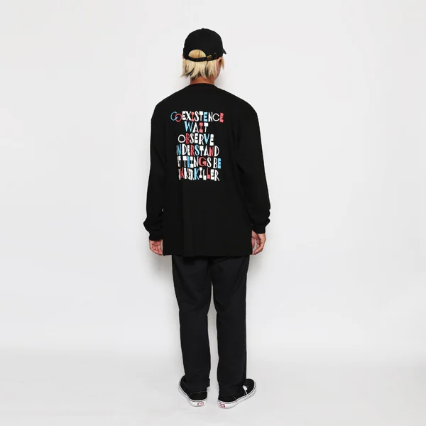 MASATO MAEKAWA LUNKER KILLER COEXISTENCE ロングスリーブTシャツ オーバーサイズ 綿100％ メンズ グラフィック ロンT　背面　着用イメージ