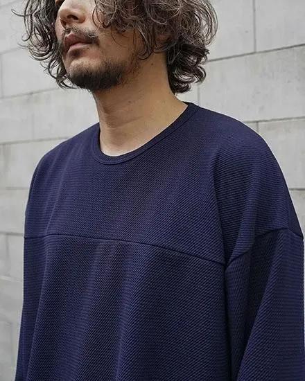 FAKIE STANCE Hockey Tee ロングスリーブ ワッフル ビッグシルエット ロンT メンズ ネイビー　首元　拡大　着用イメージ