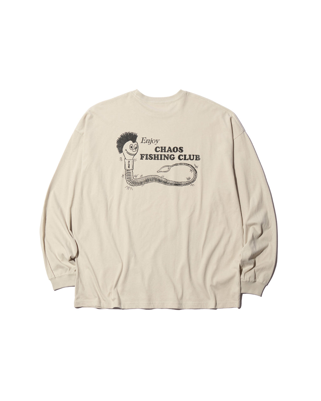 Wormkun T-Shirt L/S Light Grayの背面。ゆったりとしたシルエットにワーム君のバックプリントが施されたコットンロングスリーブTシャツ。