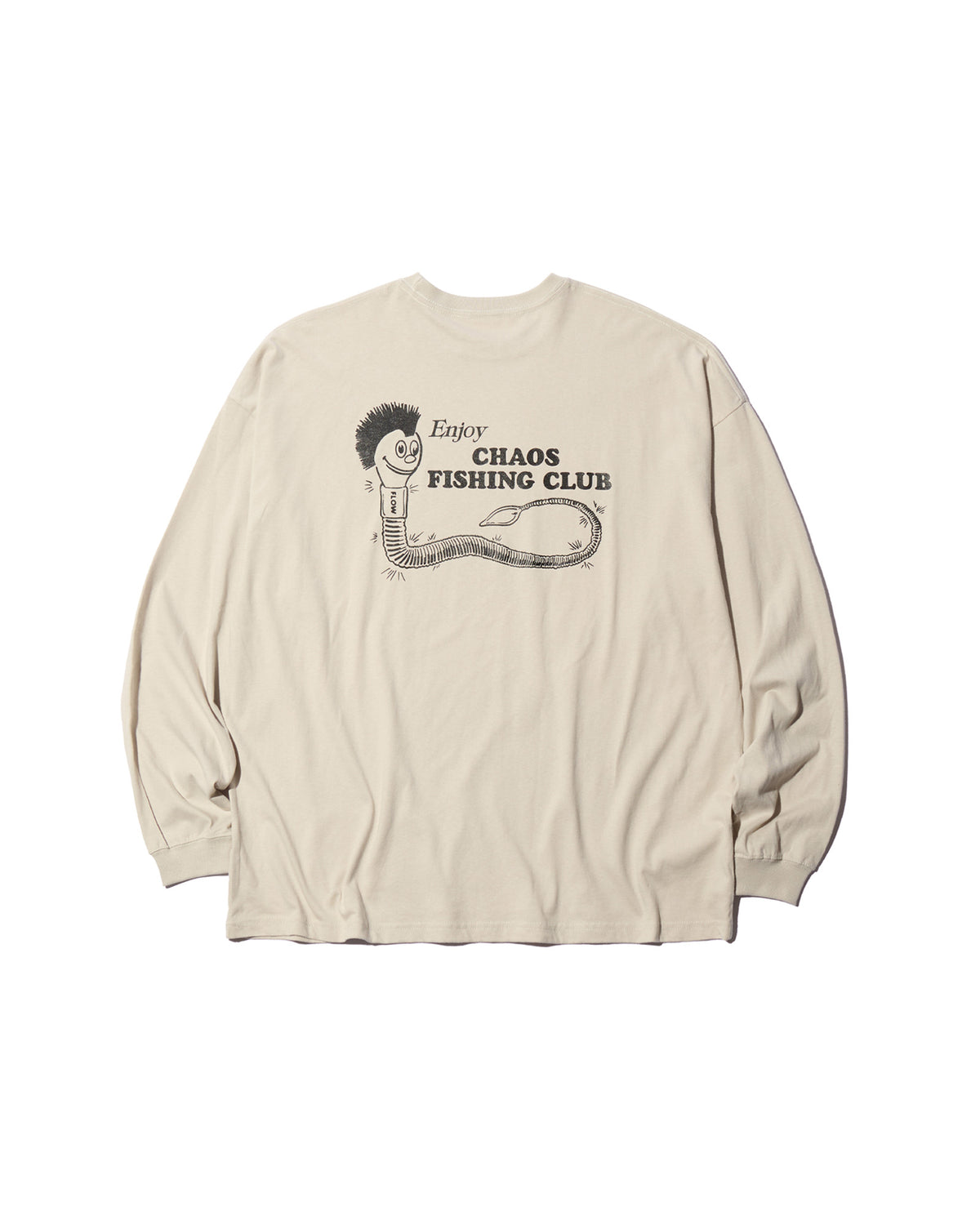 Wormkun T-Shirt L/S Light Grayの背面。ゆったりとしたシルエットにワーム君のバックプリントが施されたコットンロングスリーブTシャツ。