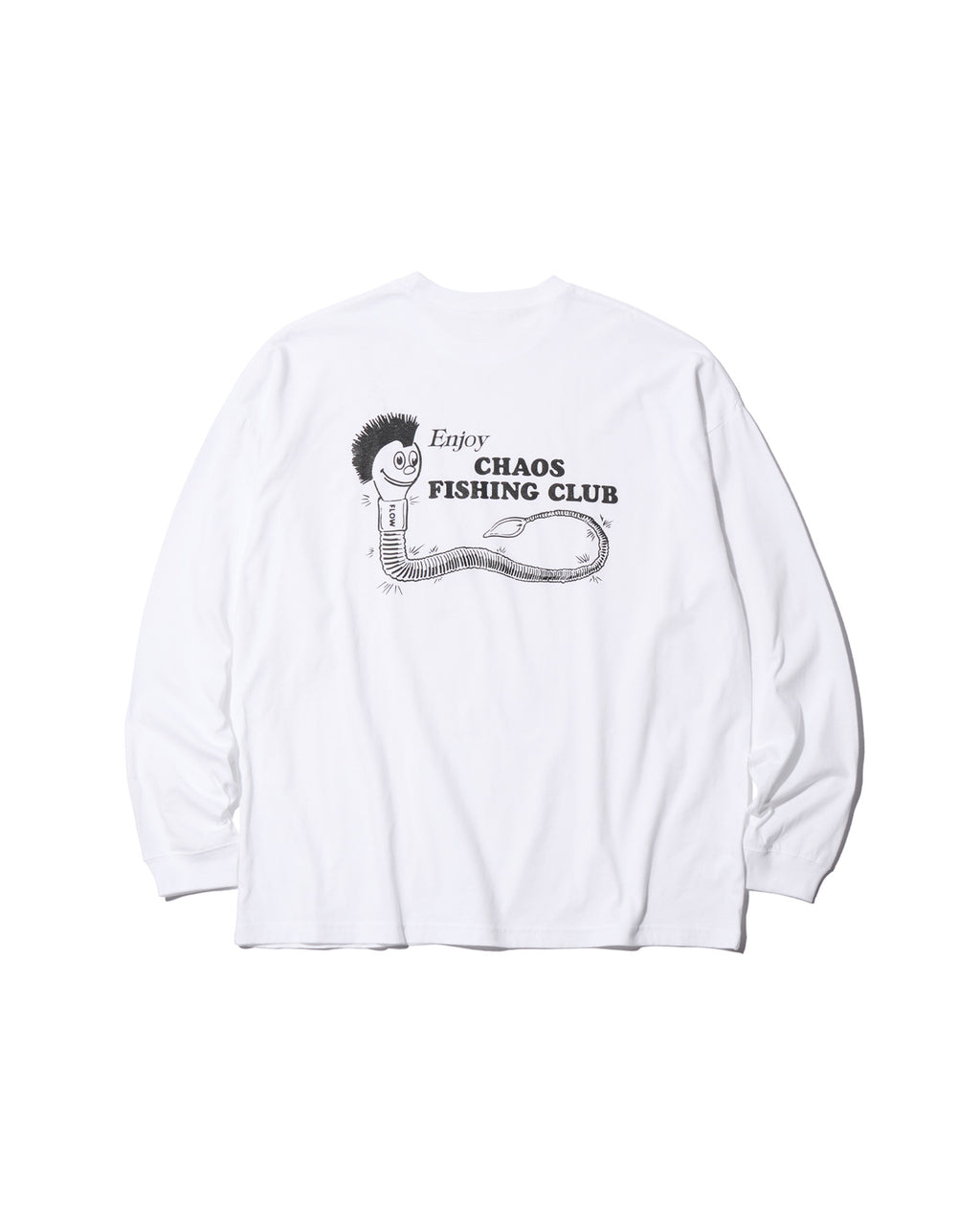 Wormkun T-Shirt L/S Whiteの背面。ゆったりとしたシルエットにワーム君のバックプリントが施されたコットンロングスリーブTシャツ。