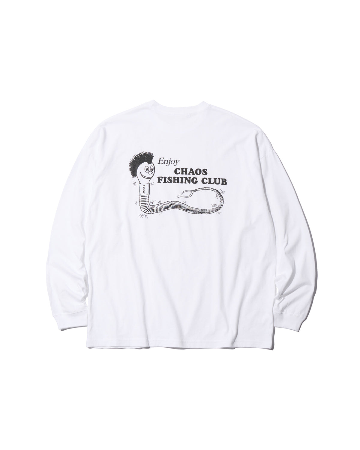 Wormkun T-Shirt L/S Whiteの背面。ゆったりとしたシルエットにワーム君のバックプリントが施されたコットンロングスリーブTシャツ。