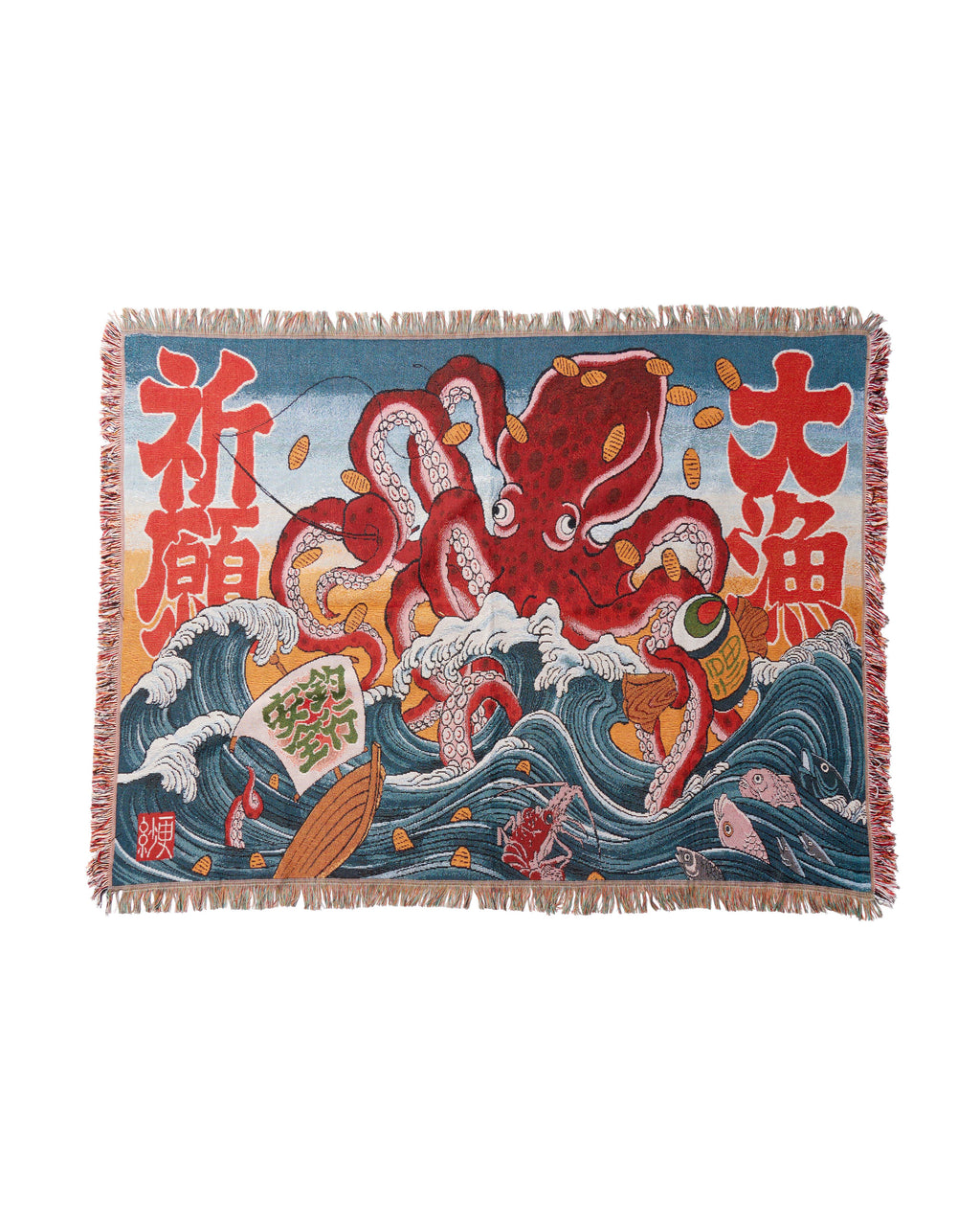 大漁旗をモチーフにしたTairyo Blanket。幅130cm×高さ160cmの大判ブランケット。