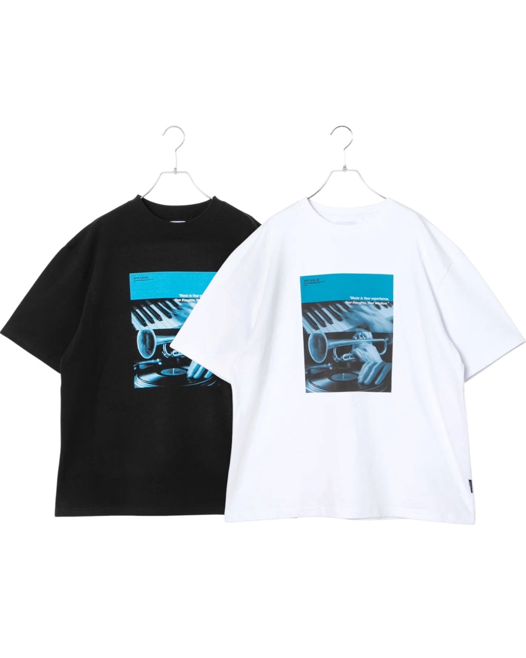 音楽グラフィックTシャツ 12oz メンズ HIPHOP DJ ジャズ レコード ストリートファッション　ブラック　ホワイト　正面